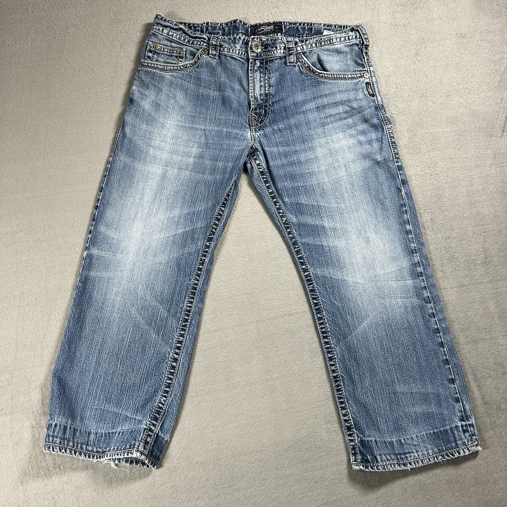 Silver Jeans Mens 38x27 Blue Zac Relaxed Straight Medium Wash Stretch Denim